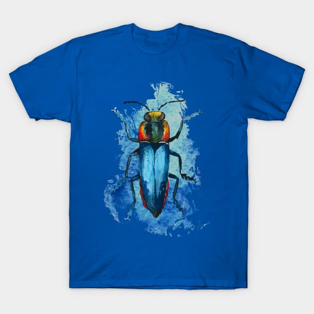 Beautiful Watercolor crawling BUG Blue T-Shirt by EDDArt